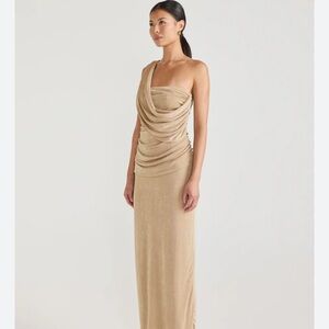 Elegant Tan Draped Maxi Dress
